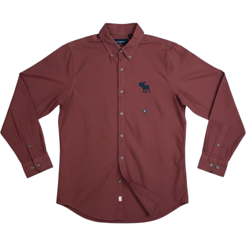 Abercrombie & Fitch Mens Flannel Shirt Burgundy Red Stretch Button Down Medium